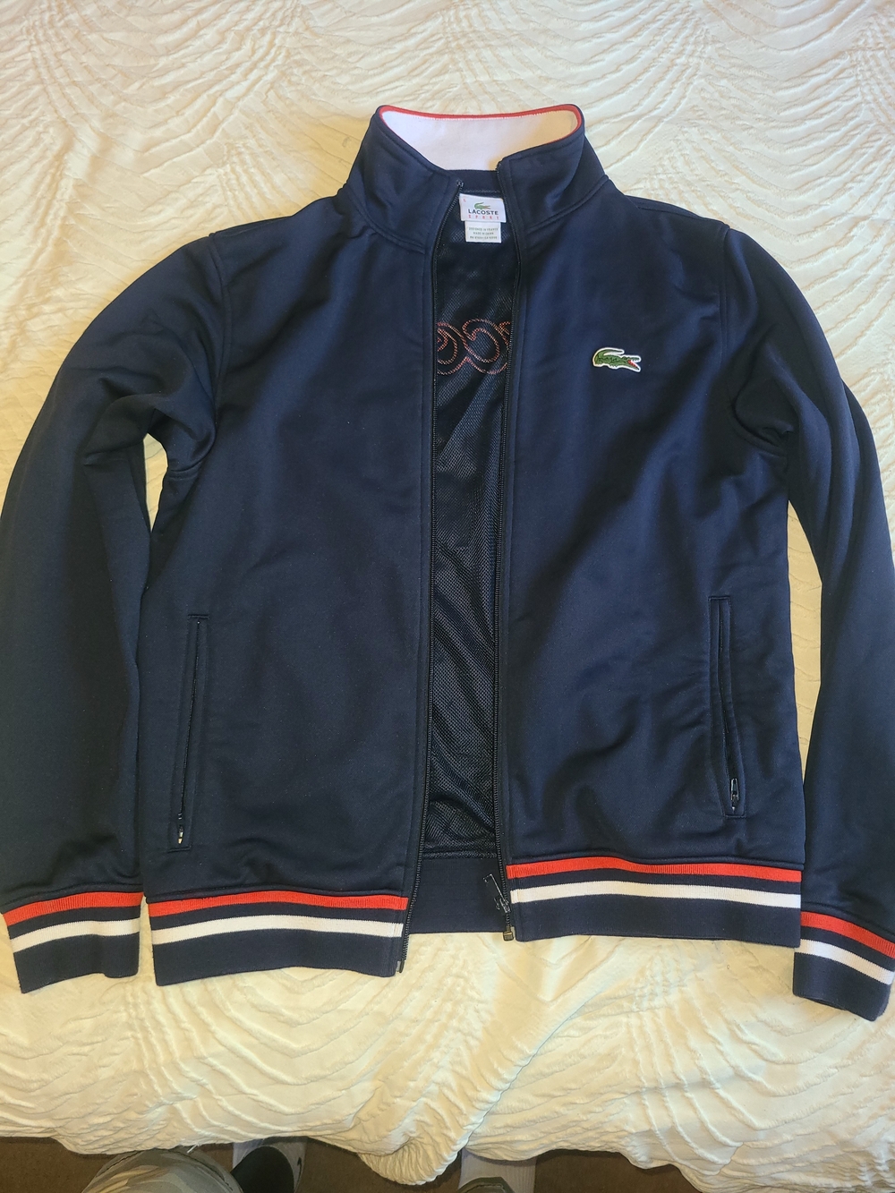 Lacoste Navy Blue Track Jacket with Red & White Trim